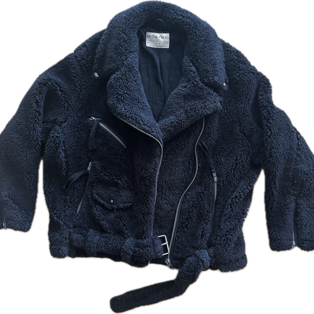 Free People So Cozy slouchy moto black fleece teddy jacket size Small - Picture 5 of 13